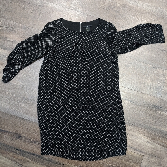 H&M Black and White Polka Dot 3/4 Sleeve Dress Size 2 - Picture 3 of 8